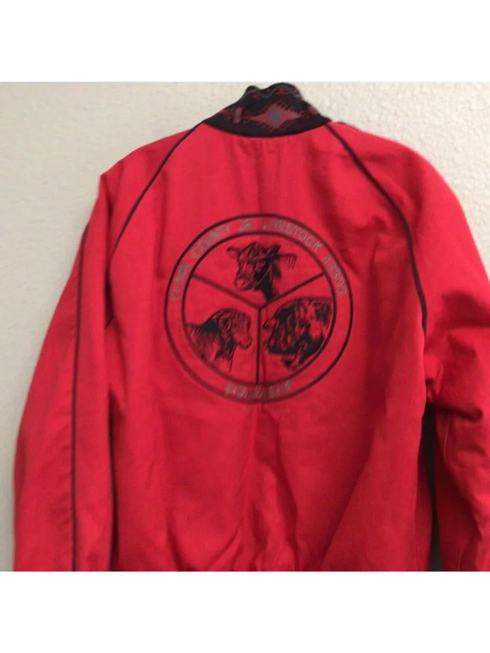 Vintage Western Canvas Red Aztec Work Blanket Lined Jacket Large Clark County